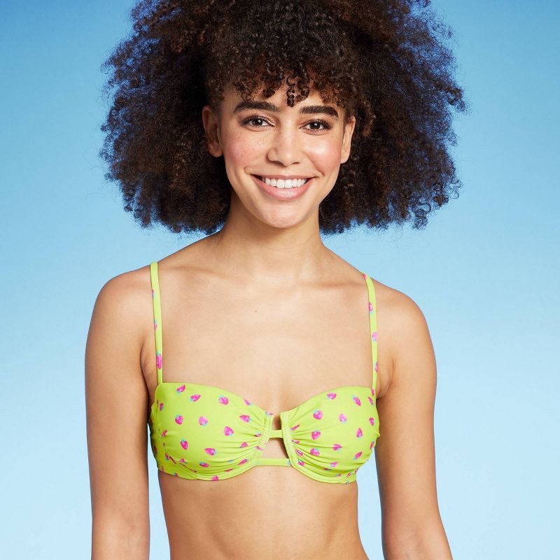 Women's Underwire Bikini Top - Wild Fable™ Green Strawberry Print XXS