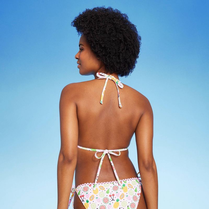 slide 3 of 5, Women'sFruit Print Triangle Bikini Top - Wild Fable™ White S: Stretchy Lined Swimwear, Open Back Tie, Removable Cups, 1 ct