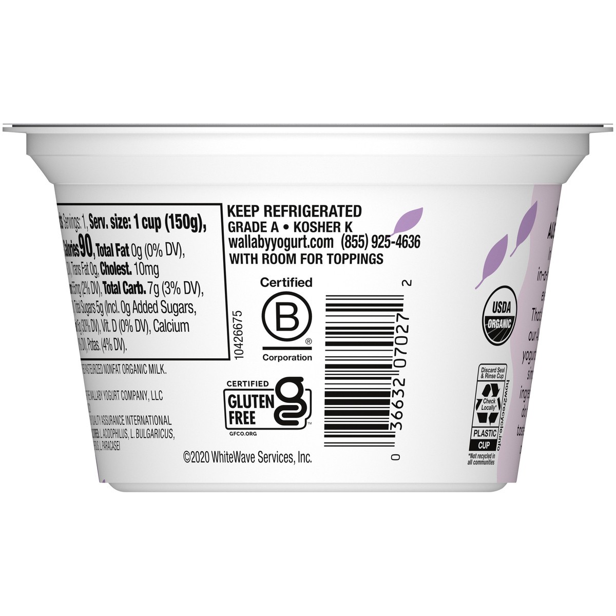 slide 7 of 9, Wallaby Organic Aussie Greek Nonfat Yogurt, Plain, 5.3 oz. USDA Organic, 5.3 oz