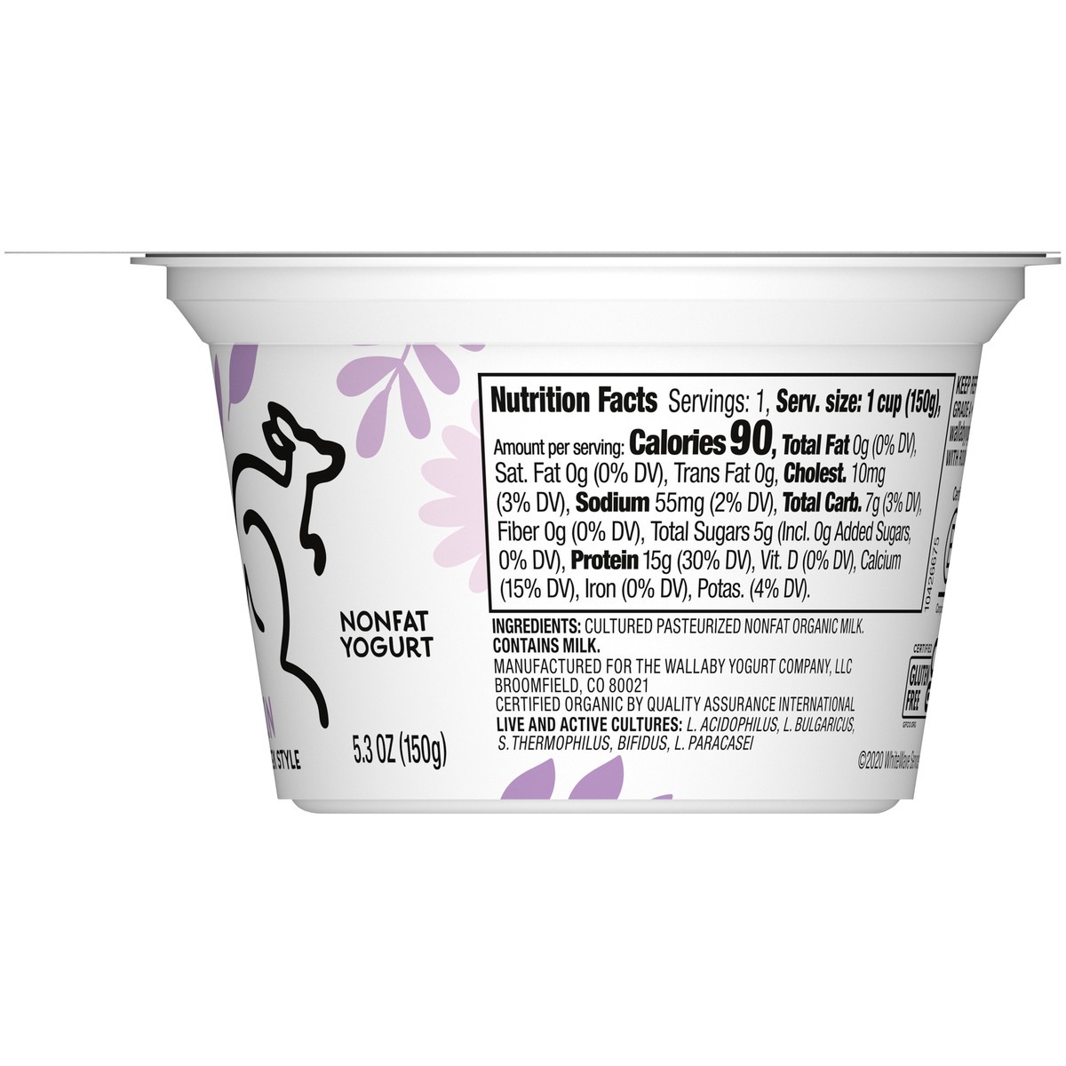 slide 6 of 9, Wallaby Organic Aussie Greek Nonfat Yogurt, Plain, 5.3 oz. USDA Organic, 5.3 oz