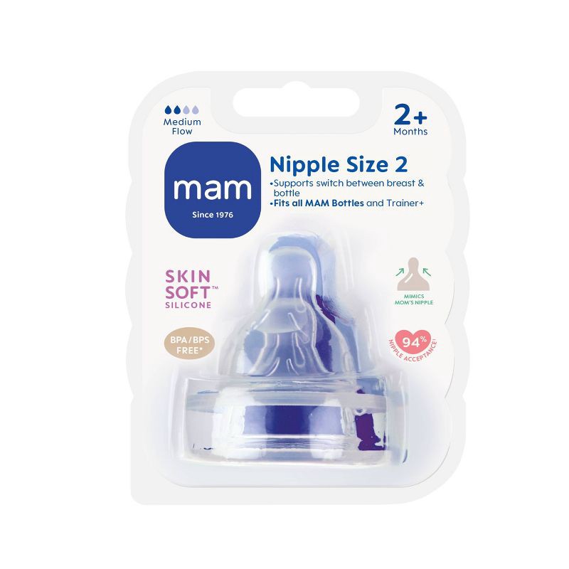 slide 2 of 7, MAM Medium Flow Bottle Nipples - 2pk, 2 ct