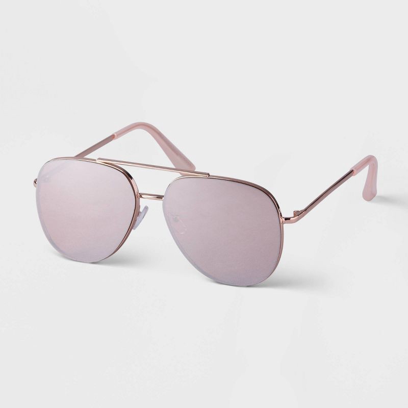 slide 2 of 2, Women's Aviator Sunglasses - A New Day™ Rose Gold: Metal Frame, Polycarbonate Lens, UV Protection, Medium Fit, 1 ct