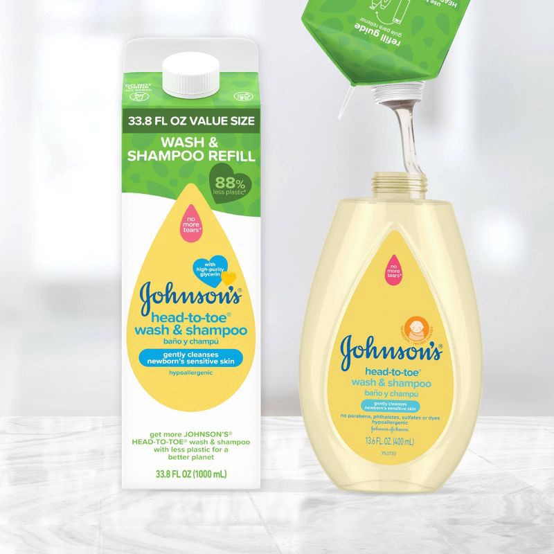 slide 6 of 8, Johnson's Head-To-Toe Baby Bath Wash & Shampoo For Sensitive Skin - Refill Carton - 33.8 fl oz, 33.8 fl oz