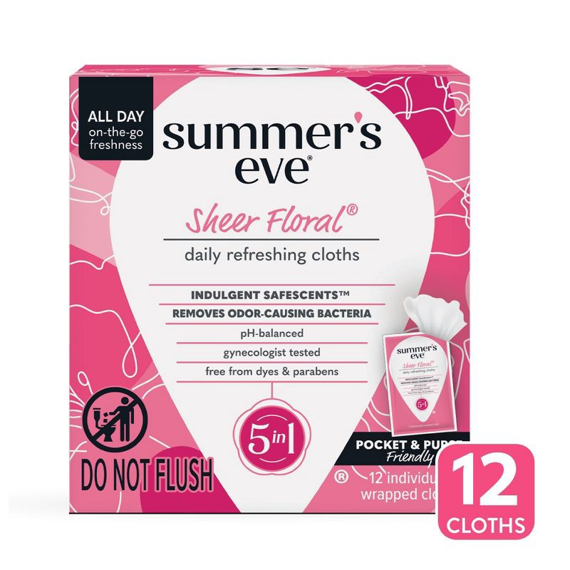 slide 1 of 8, Summer's Eve Sheer Floral 5-in-1 Feminine Wipes - 12ct, 12 ct