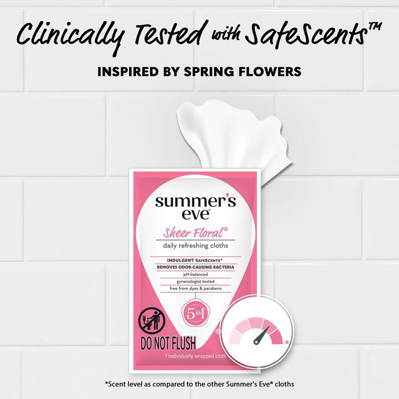 slide 5 of 8, Summer's Eve Sheer Floral 5-in-1 Feminine Wipes - 12ct, 12 ct