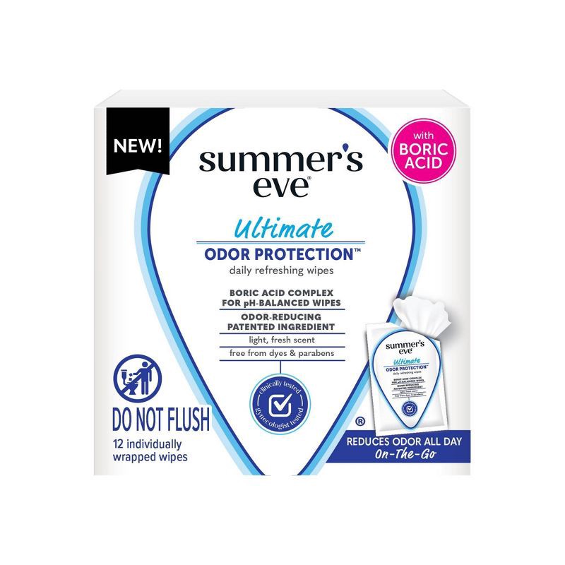 slide 1 of 8, Summer's Eve Odor Relief with Boric Acid Feminine Wipes - 12ct, 12 ct