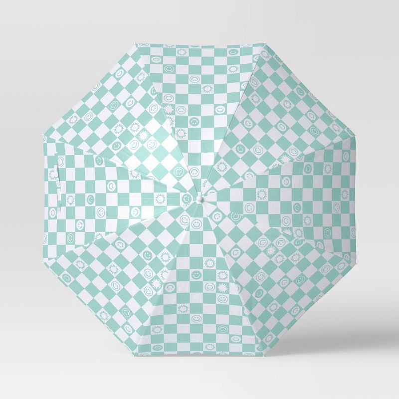 slide 2 of 3, 4' Round Outdoor Patio Clamp-on Beach Umbrella Blue/White Checkerboard - Sun Squad™, 1 ct