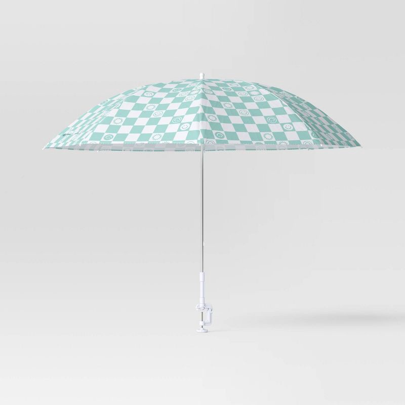 slide 1 of 3, 4' Round Outdoor Patio Clamp-on Beach Umbrella Blue/White Checkerboard - Sun Squad™, 1 ct