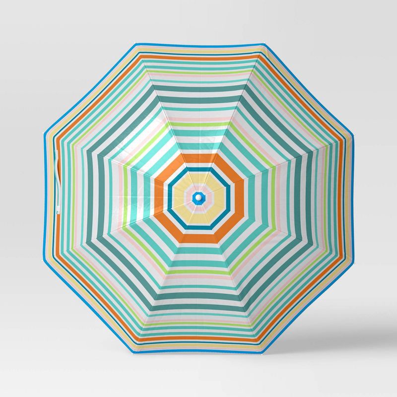 slide 3 of 3, 4' Round Outdoor Patio Clamp-on Beach Umbrella Rainbow Stripes - Sun Squad™: UV Protection, Push-Up Lift, 1 ct