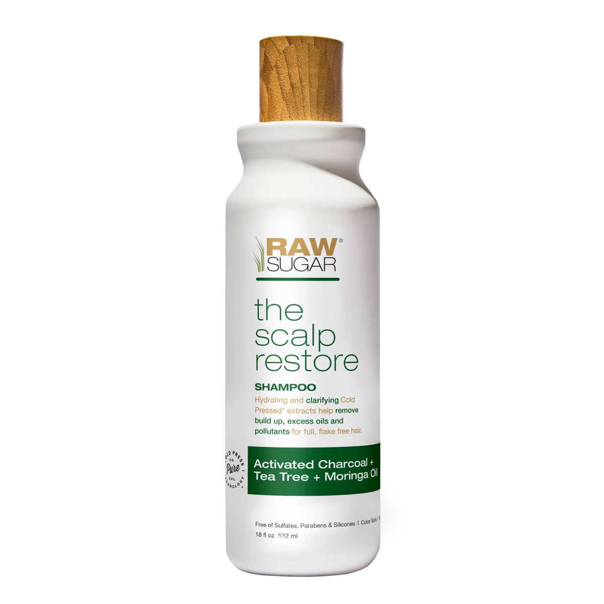 slide 1 of 2, Raw Sugar The Scalp Restore Shampoo - Activated Charcoal + Tea Tree + Moringa Oil, 18 fl oz