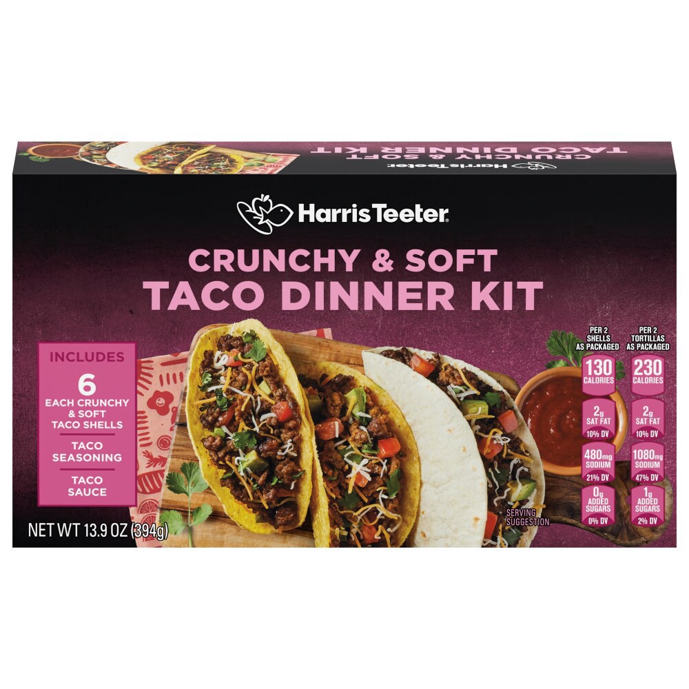 slide 1 of 2, Harris Teeter® Crunchy & Soft Taco Dinner Kit, 13.9 oz