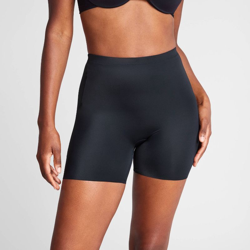 slide 2 of 4, ASSETS by SPANX Women's Thintuition Hip Slimming Girl Shorts - Black M: Medium Control, Bottom Lifting Shapewear, 1 ct