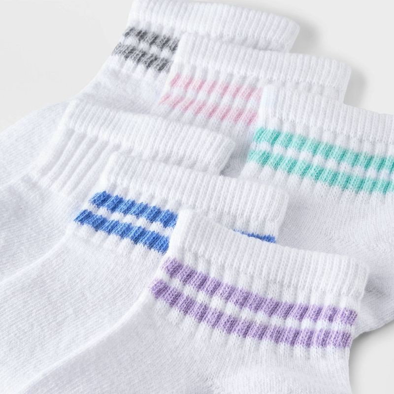slide 3 of 3, Girls' 10pk Ankle Striped Socks - Cat & Jack™ M: Cushioned Heel Toe, Knit Midweight Fabric, 10 ct
