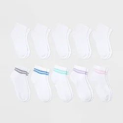 Girls' 10pk Ankle Striped Socks - Cat & Jack™ L