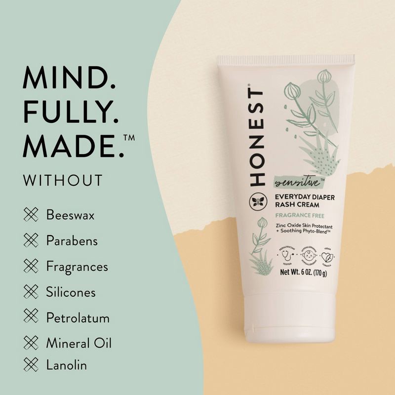slide 4 of 7, The Honest Company Sensitive Everyday Diaper Fragrance Free Rash Cream - 6oz, 6 oz