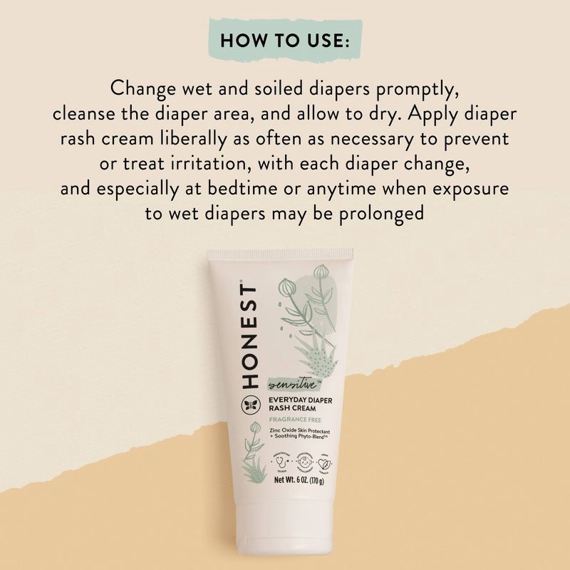 slide 5 of 7, The Honest Company Sensitive Everyday Diaper Fragrance Free Rash Cream - 6oz, 6 oz