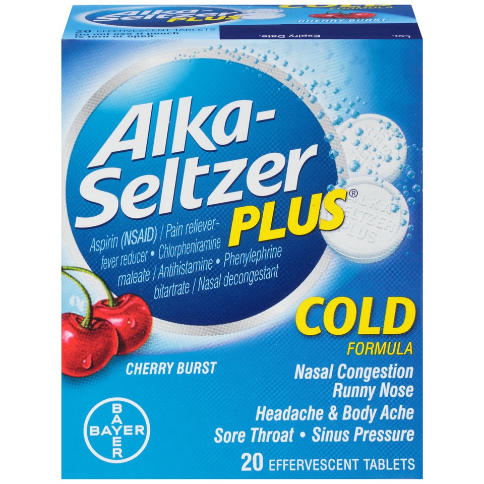 slide 1 of 1, Alka-Seltzer Plus Cherry Burst Cold Formula Effervescent Tablets, 20 ct