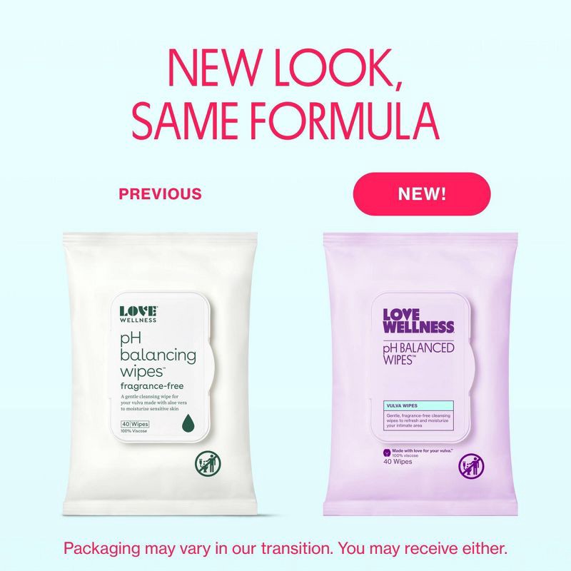 slide 7 of 8, Love Wellness pH Balanced Wipes for Sensitive Care Unscented - 40ct, 40 ct