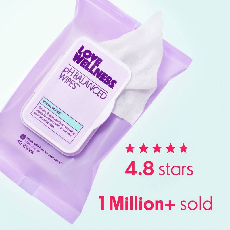 slide 6 of 8, Love Wellness pH Balanced Wipes for Sensitive Care Unscented - 40ct, 40 ct