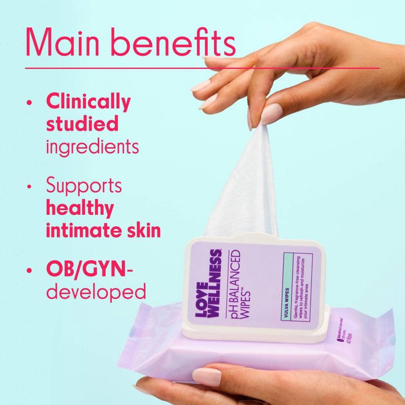 slide 3 of 8, Love Wellness pH Balanced Wipes for Sensitive Care Unscented - 40ct, 40 ct
