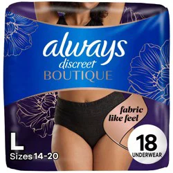 Always Discreet Boutique Adult Postpartum Incontinence Underwear for Women - Black - Large - 18ct