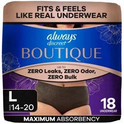 Always Discreet Boutique Adult Postpartum Incontinence Underwear for Women - Black - Large - 18ct