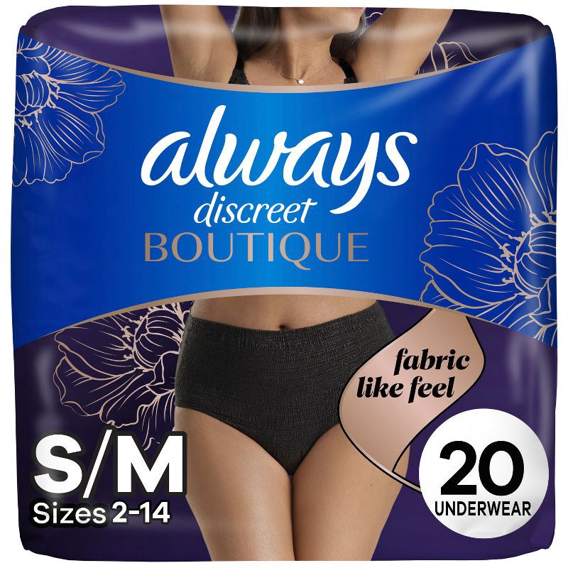 slide 1 of 9, Always Discreet Boutique Adult Postpartum Incontinence Underwear for Women - Black - Small/Medium - 20ct, 20 ct