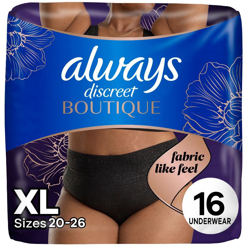 slide 1 of 9, Always Discreet Boutique Black Maximum Underwear - XL - 16ct, 16 ct