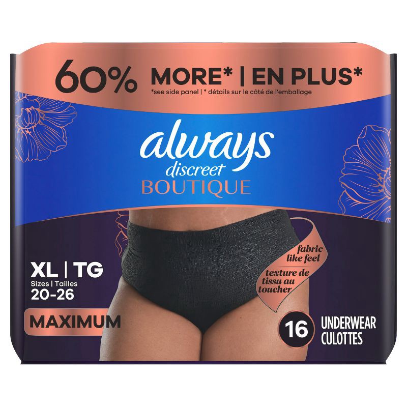 slide 9 of 9, Always Discreet Boutique Black Maximum Underwear - XL - 16ct, 16 ct