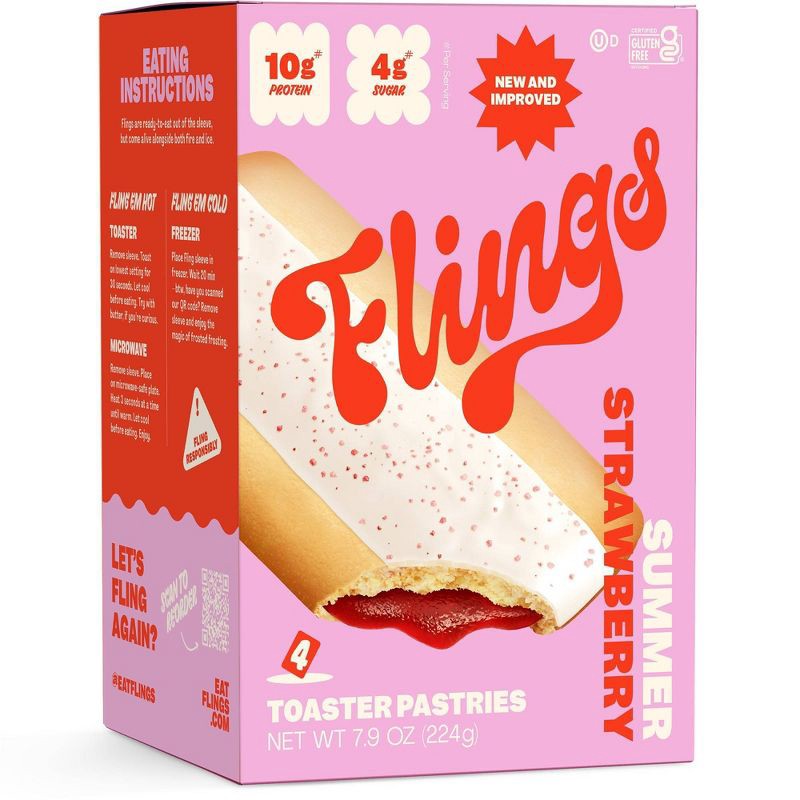 slide 1 of 5, Flings Strawberry High Protein Keto Toaster Pastries - 8.3oz / 4ct, 8.3 oz, 4 ct