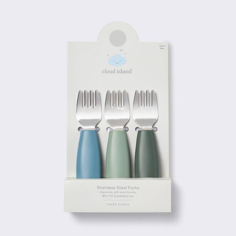 slide 3 of 3, Stainless Steel Forks - 3pk - Blue/Green - Cloud Island™, 3 ct