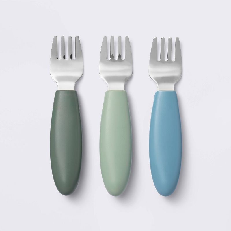 slide 1 of 3, Stainless Steel Forks - 3pk - Blue/Green - Cloud Island™, 3 ct