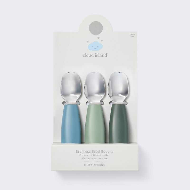 slide 3 of 3, Stainless Steel Spoons - 3pk - Blue/Green - Cloud Island™, 3 ct