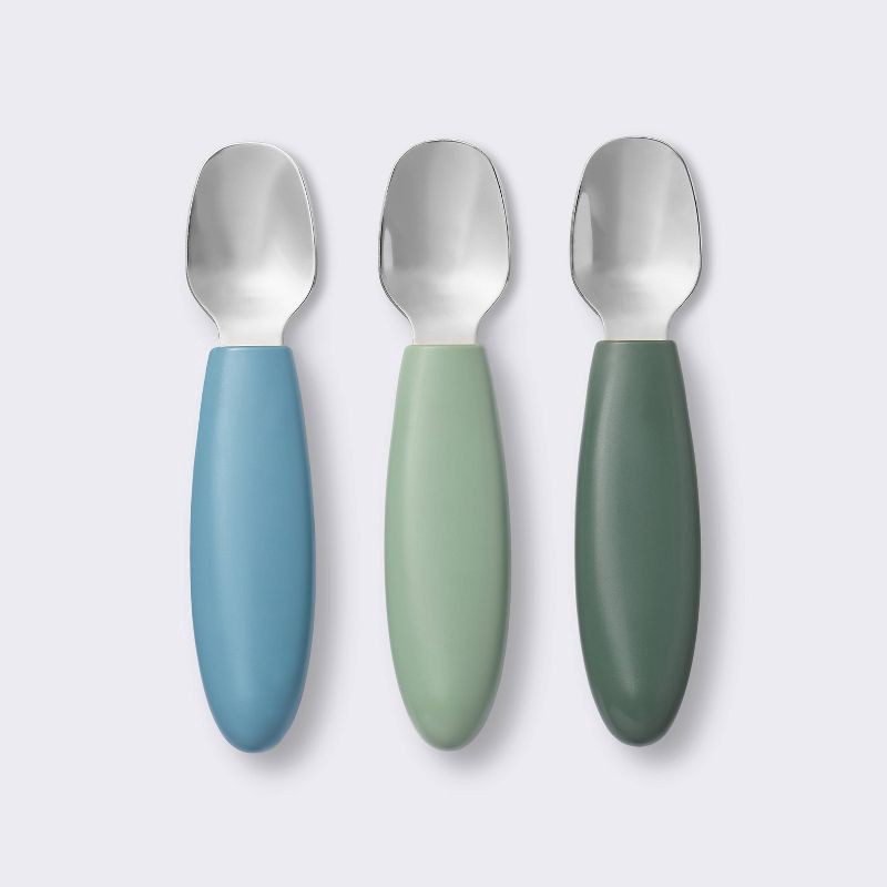 slide 1 of 3, Stainless Steel Spoons - 3pk - Blue/Green - Cloud Island™, 3 ct