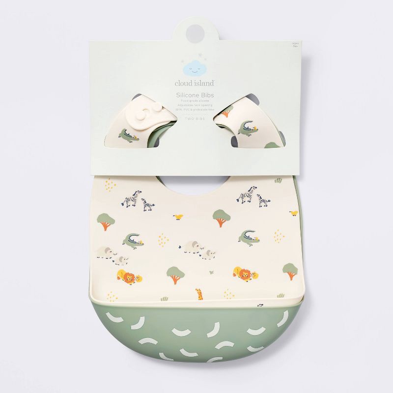slide 2 of 4, Silicone Bibs - 2pk - Animals/Cresents - Cloud Island™, 2 ct