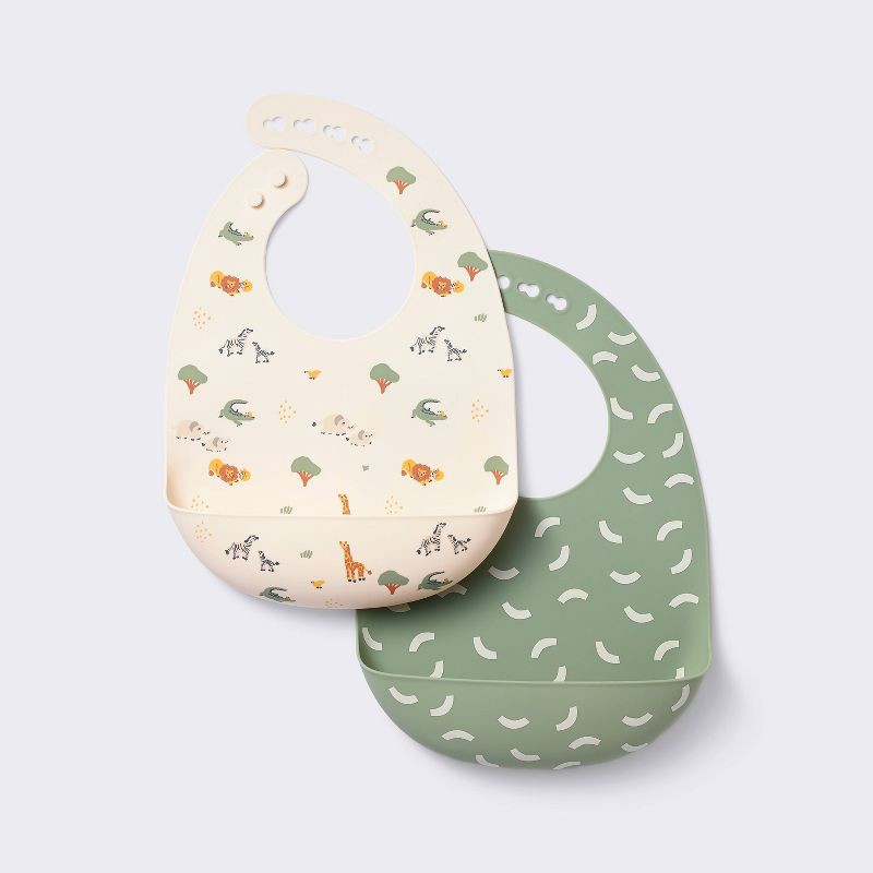 slide 1 of 4, Silicone Bibs - 2pk - Animals/Cresents - Cloud Island™, 2 ct
