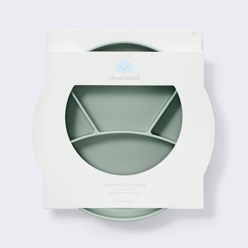 slide 2 of 3, Silicone Suction Divided Plate - Green - Cloud Island™, 1 ct