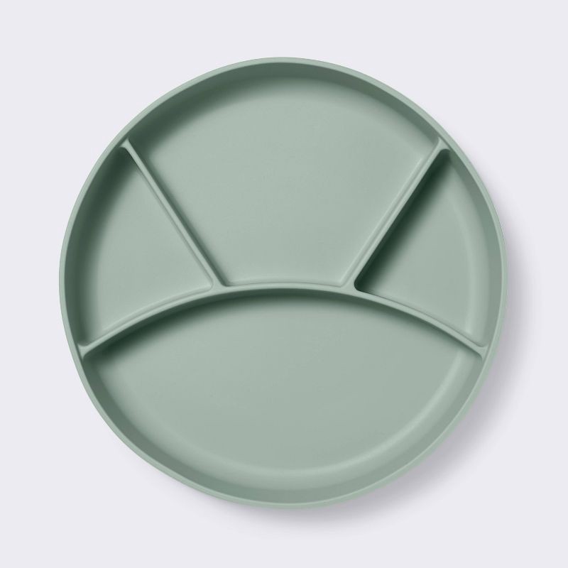 slide 1 of 3, Silicone Suction Divided Plate - Green - Cloud Island™, 1 ct