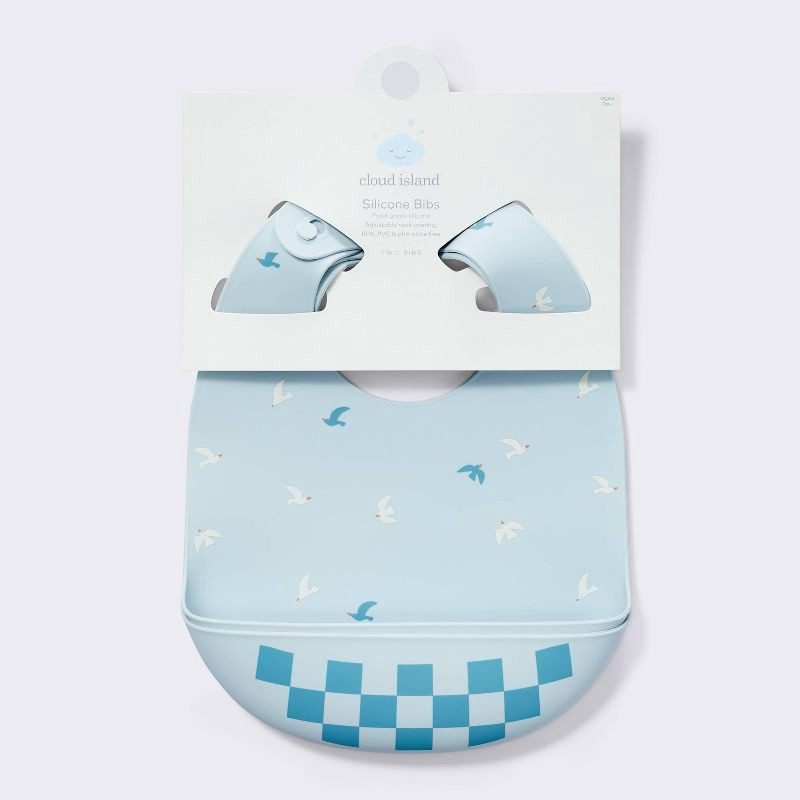 slide 3 of 4, Silicone Bibs - 2pk - Birds/Checker - Cloud Island™, 2 ct