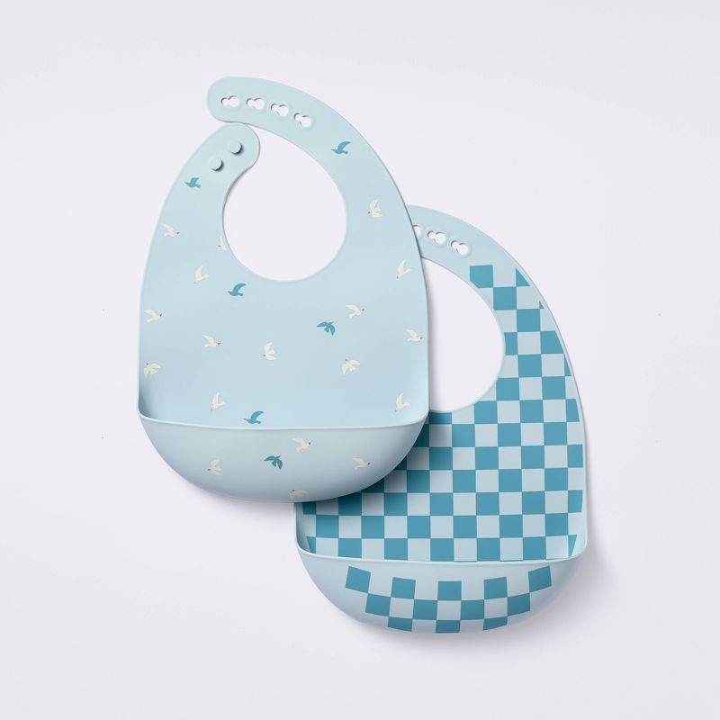 slide 1 of 4, Silicone Bibs - 2pk - Birds/Checker - Cloud Island™, 2 ct