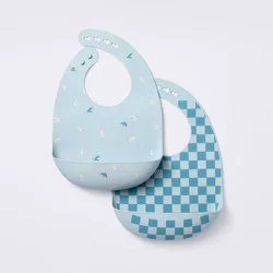 Silicone Bibs - 2pk - Birds/Checker - Cloud Island™