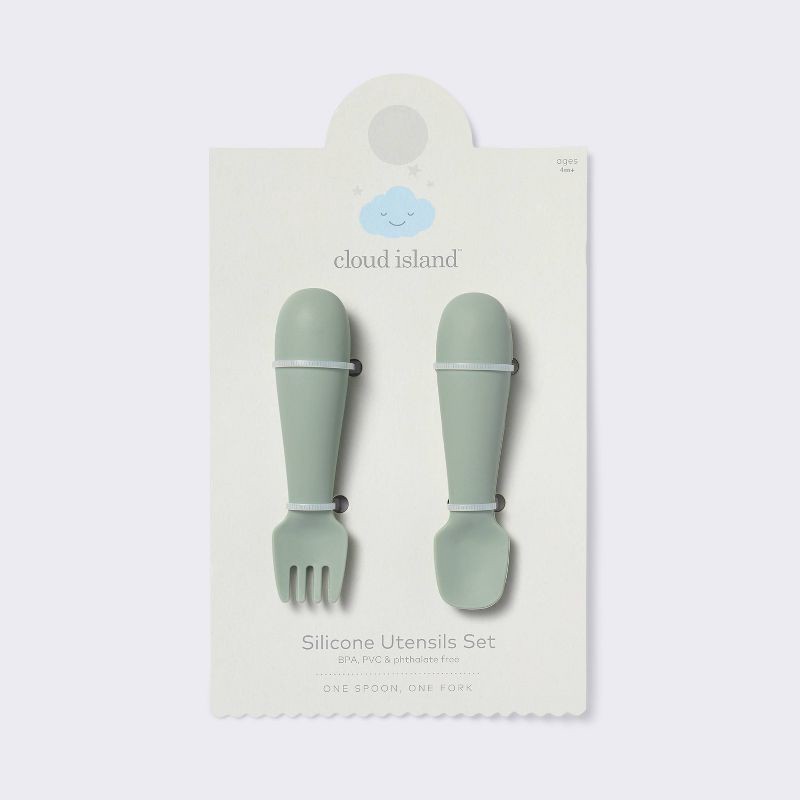 slide 2 of 3, Silicone Spoon & Fork - 2pc - Green - Cloud Island™, 2 ct