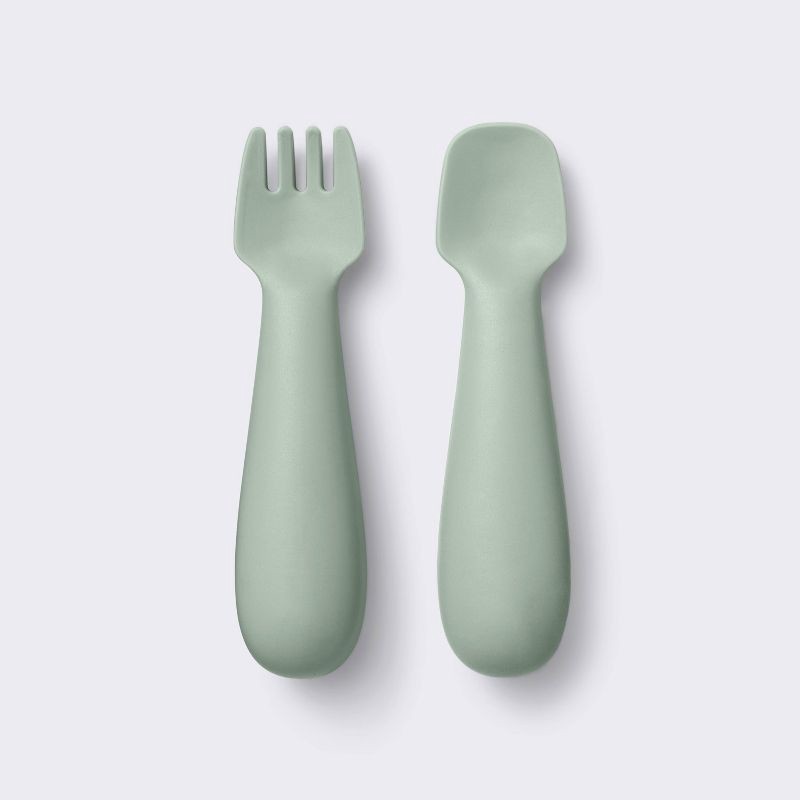 slide 1 of 3, Silicone Spoon & Fork - 2pc - Green - Cloud Island™, 2 ct