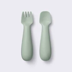 Silicone Spoon & Fork - 2pc - Green - Cloud Island™
