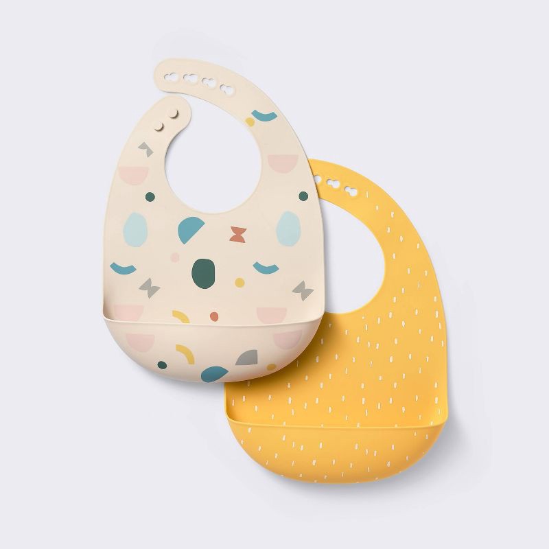 slide 1 of 4, Silicone Bibs - 2pk - Shapes/Yellow - Cloud Island™, 2 ct