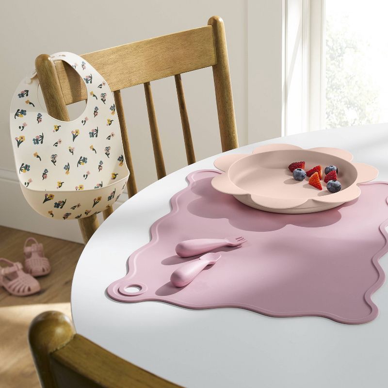 slide 2 of 4, Silicone Bib and Utensil Feeding Set - 4pc - Pink - Cloud Island™, 4 ct