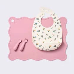 Silicone Bib and Utensil Feeding Set - 4pc - Pink - Cloud Island™