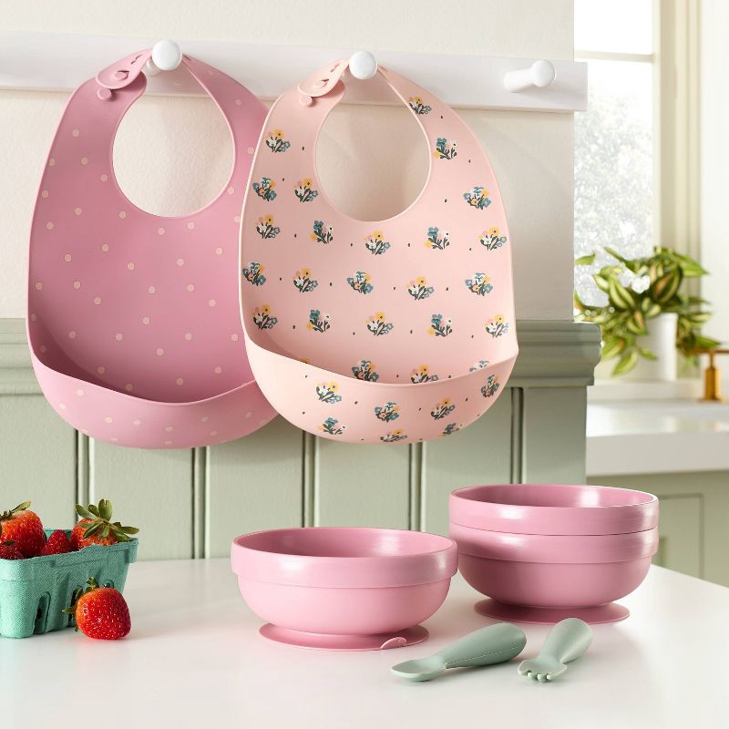 slide 2 of 4, Silicone Bibs - 2pk - Flowers/Dots - Cloud Island™, 2 ct