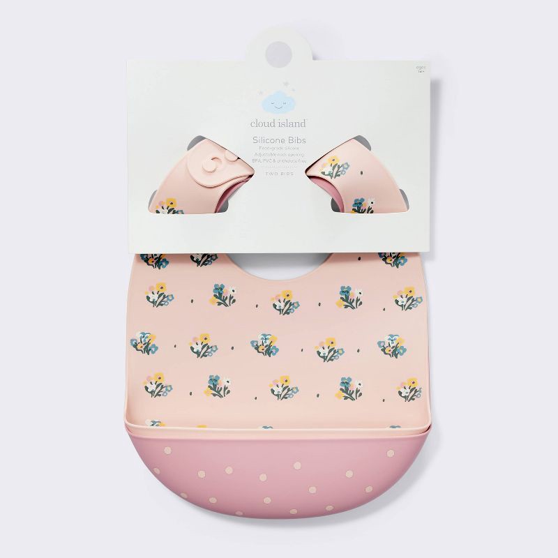 slide 3 of 4, Silicone Bibs - 2pk - Flowers/Dots - Cloud Island™, 2 ct