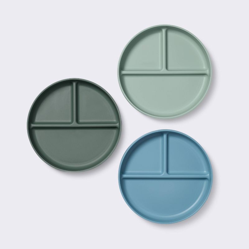 slide 2 of 4, Divided Plate - 3pk Blue/Green - Cloud Island™, 3 ct